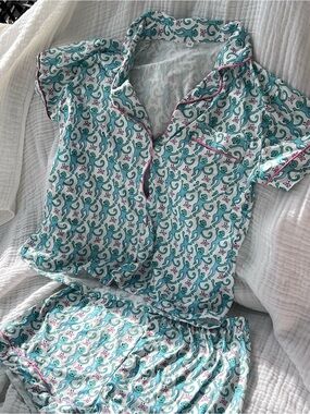 Teal & Pink Short Sleeve Two-Piece Pajama Set